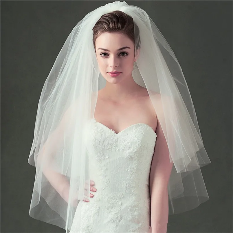 Romantic Korean Style Short Two-Layer Wedding Veils With Combs Simple &amp Elegant Organza Bridal Cheap Velo Novia | Свадьбы и