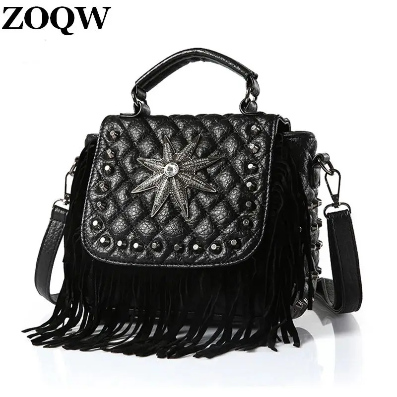 2020 модная клетчатая женская сумка из искусственной кожи с заклепками и