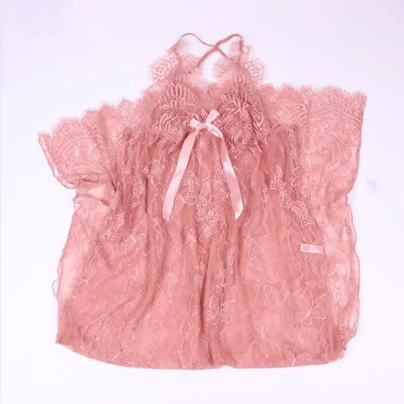 Хаки Sexy Lace Bow Perspective Split Nightgown Night Dress Solid Sleeveless Camis Stylish Long V-Neck Backless Nighty Sleepwear Modis - Цвет: Хаки