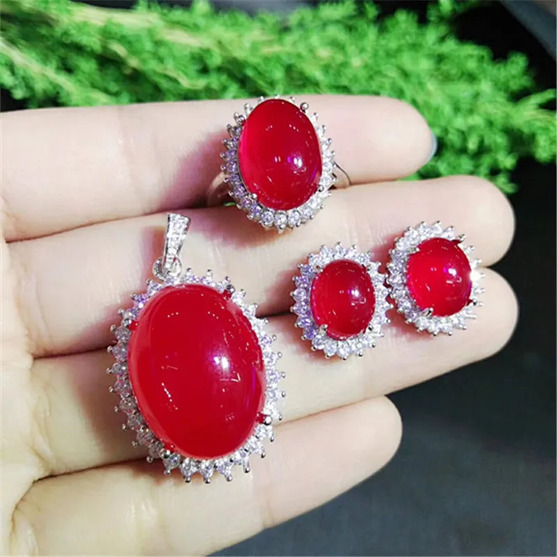 Серьги и кольцо из серебра 925 пробы с натуральным агатом нефритом|jewelry sets|set pieceset