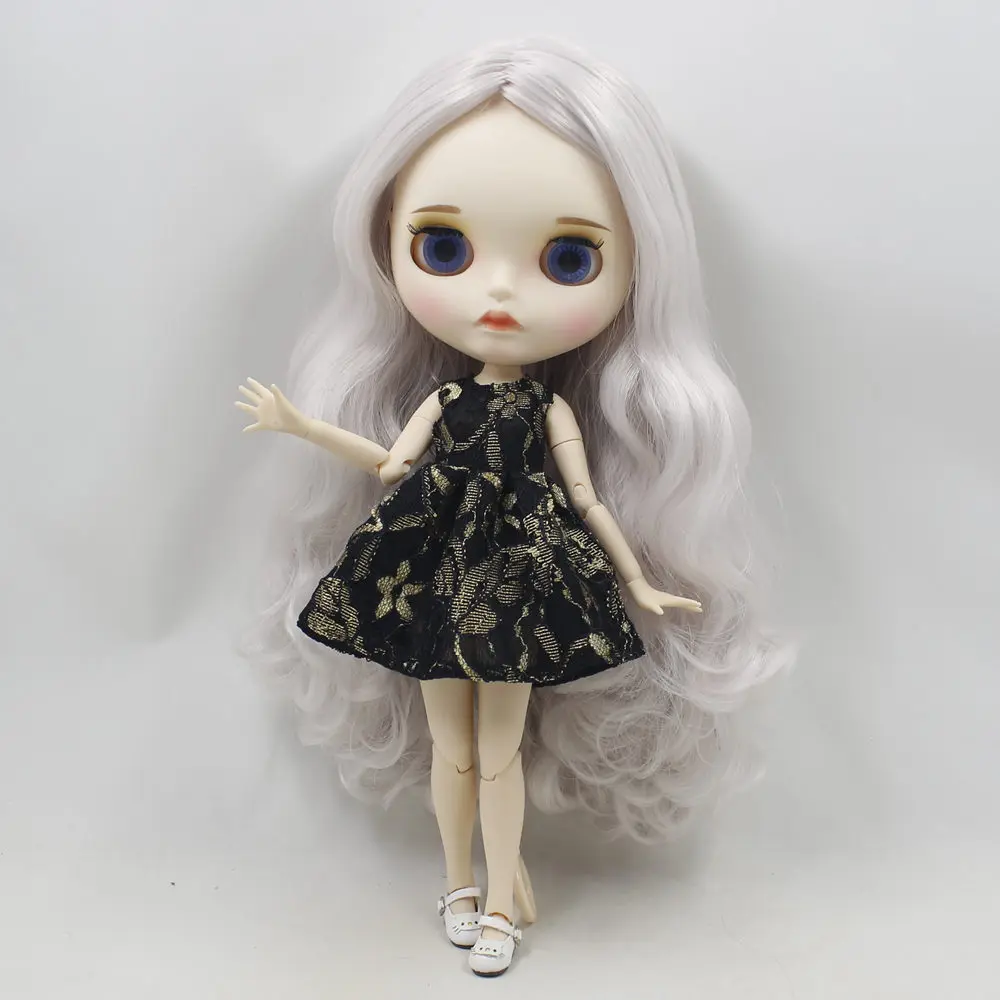 Кукла Blyth, Обнаженная, 30 см, белая кожа, мечтательный серый, длинные вьющиеся волосы, 1/6, новое матовое тело, с бровями, блеск для губ, ледяной, сделай сам, игрушка