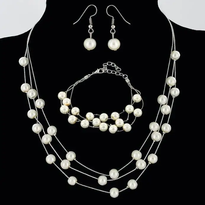 Multilayer Water Drop Earrings Bracelet Necklace Fashion Bride Three-piece Set | Украшения и аксессуары