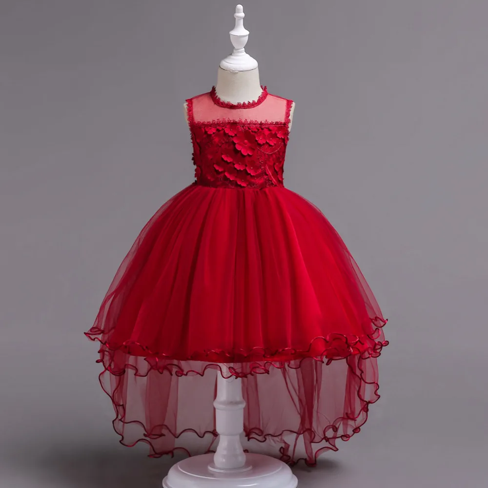 Girls Trailing Flowers Tulle Holiday Parties Asymmetrical Dress Wedding Birthday baby Girl Frocks For 8 10 12 14 16 Years | Детская