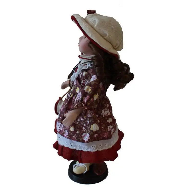 

30cm Red floral rural Field Village porcelain Leisur girl doll European ceramic doll style home decoration Christmas gifts