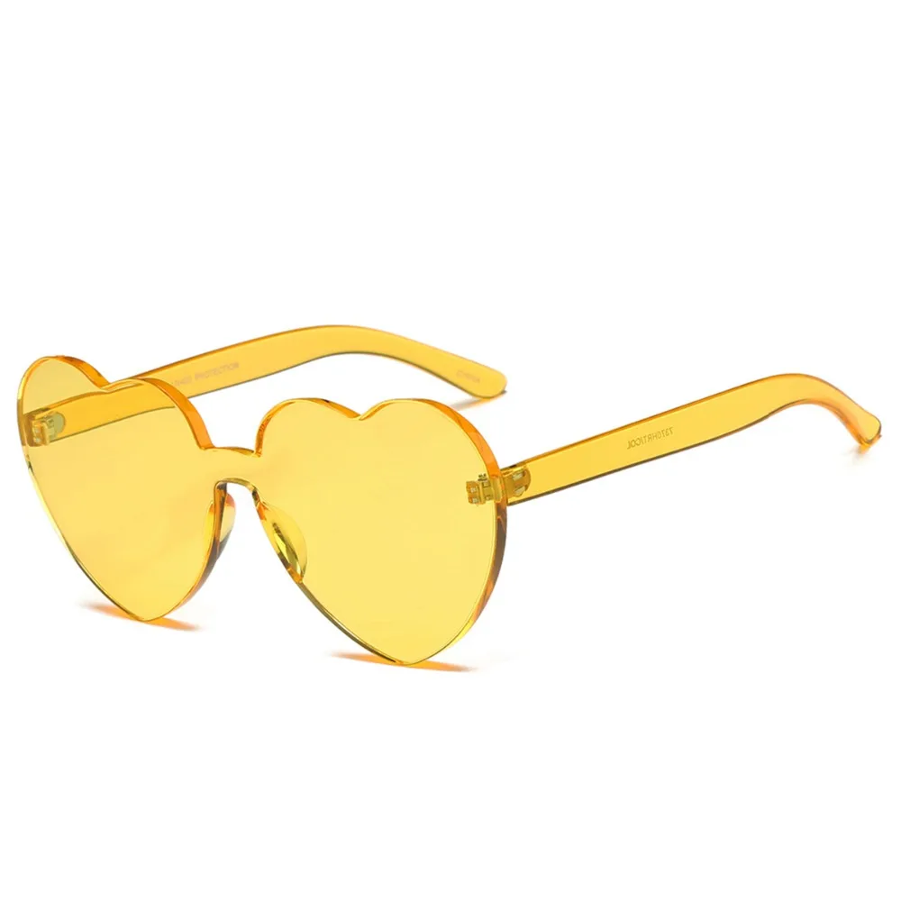 

Women Sunglasses Love Heart Rimless Frame Fashion Jelly Color Sun Glasses Shades
