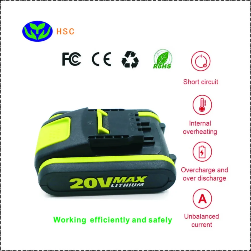 WOX20A 2000 mAh 20 V литий-ионный аккумулятор замена WORX WA3551.1, WA3516, WA3520, WA3525, WA3549.1, WG151s, WG155s аккумулятор