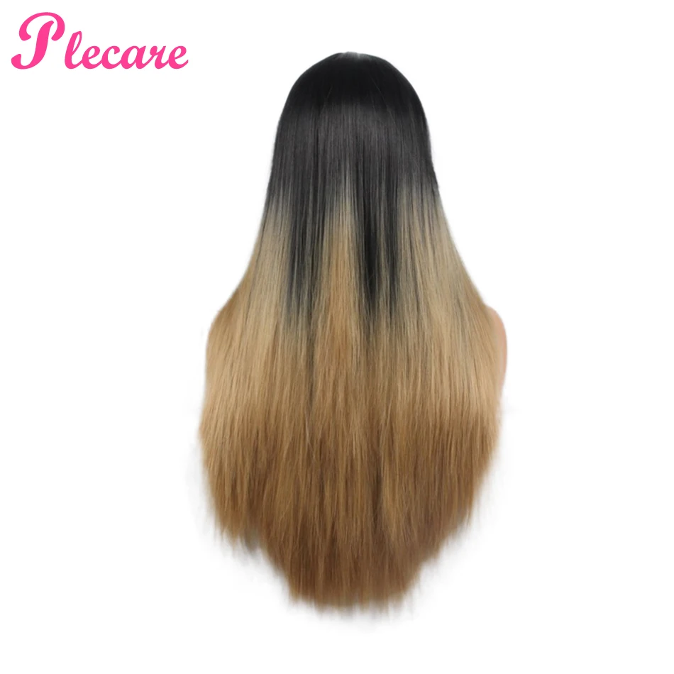 Plecare 24inch Ombre 3 Color Blonde Wig For Black Women Long Straight Synthetic Heat Resistant Fiber Pruiken Cosplay Wigs | Шиньоны и