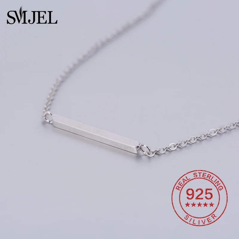 SMJEL 100% 925 Sterling Simple Bar Necklace Women Personalize Jewelry Necklaces Women Geometric Pendant Gift sieraden