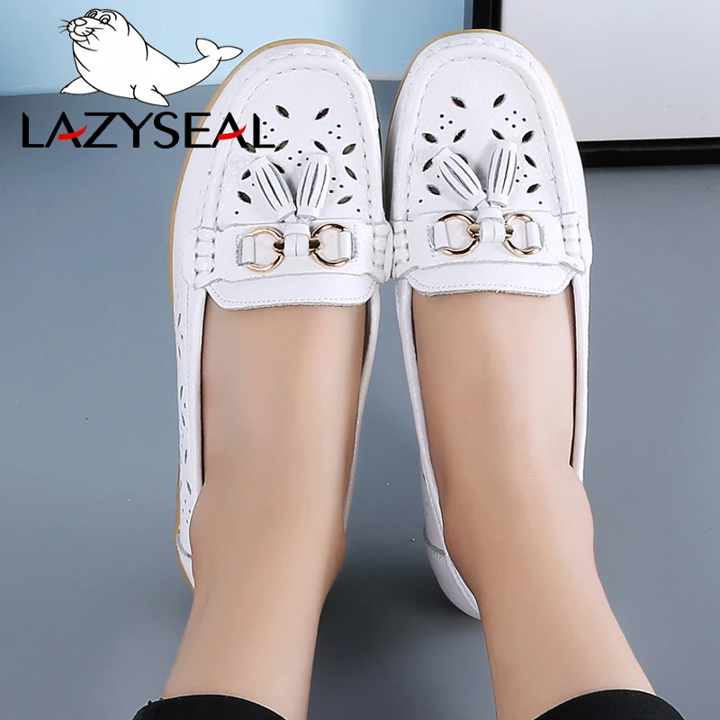 Женские ажурные туфли LazySeal натуральная перфорированная кожа с металлическим