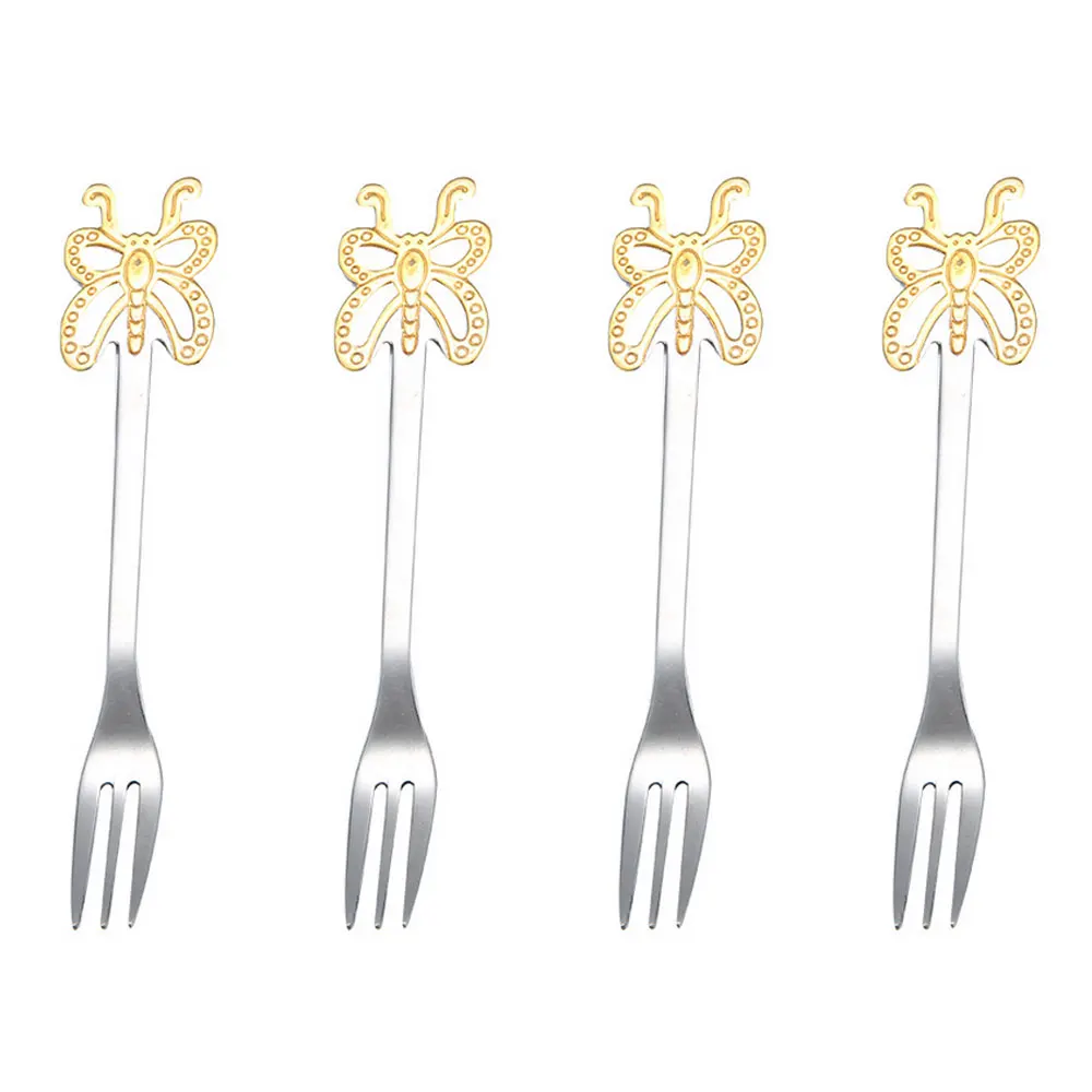 Silver Fork 4 шт., в форме бабочки кофейные ложки Десертные Вилки для фруктов из нержавеющей стали салатные вилки для закуски перемешивание ложки для сахара набор чайных ложек - Цвет: Silver Fork