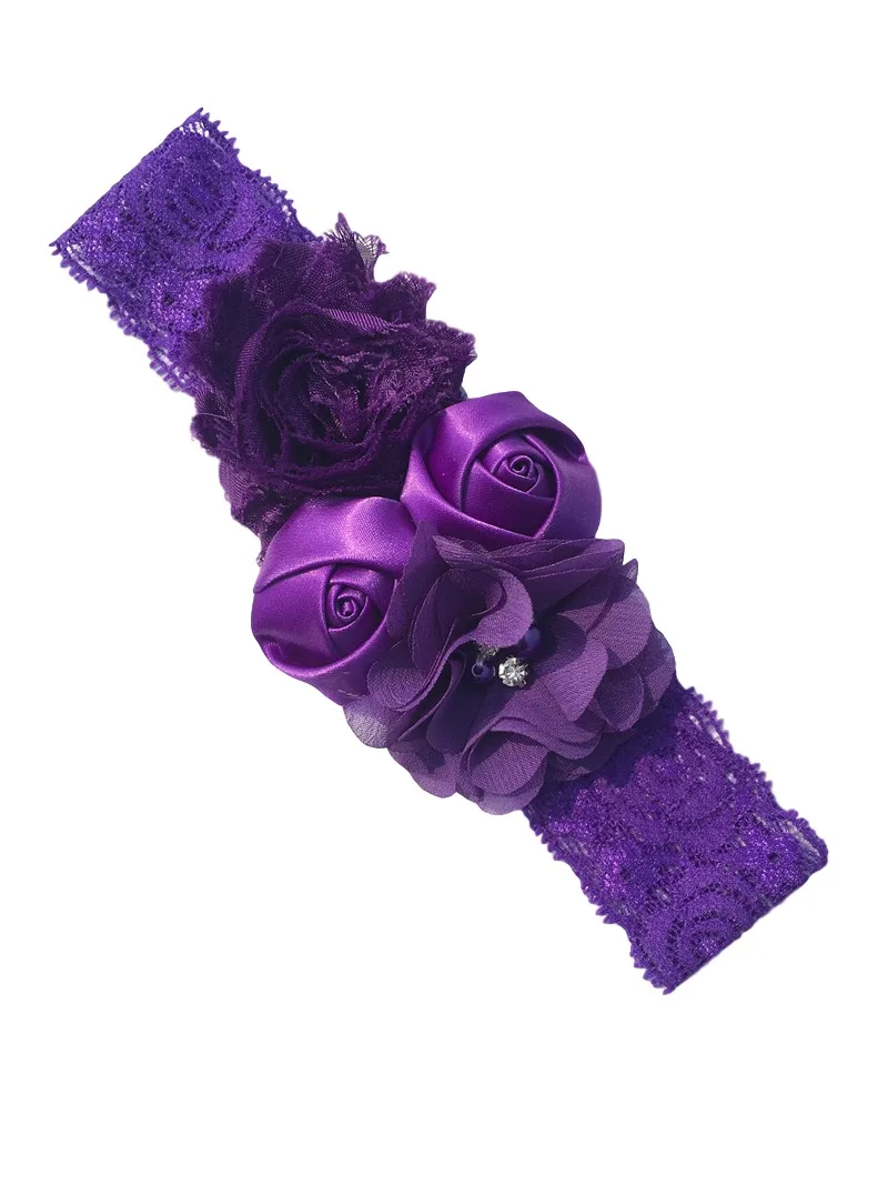 11 purple Детская повязка на голову, розовая лента для волос, шифоновое с цветочным кружевом эластичный со стразами повязки на голову для новорожденных, Детские аксессуары для волос для девочек, 18 цветов - Цвет: 11 purple