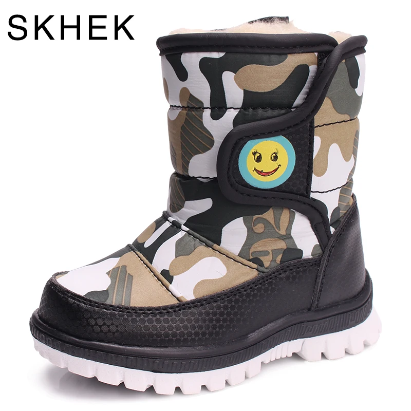 SKHEK Девушки Мальчик Сапоги Для Детей Снег Botas Зима Теплая плюшевые Детские