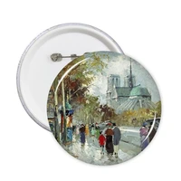 winter street light colorpainting paninting landscape charming scenery sights illustration pattern round pin badge button 5pcs