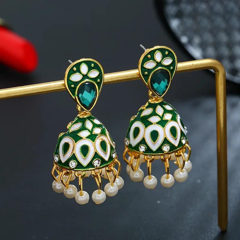 Летняя мода индийская имитация золота Jhumka Jhumki висячие серьги женские ручной