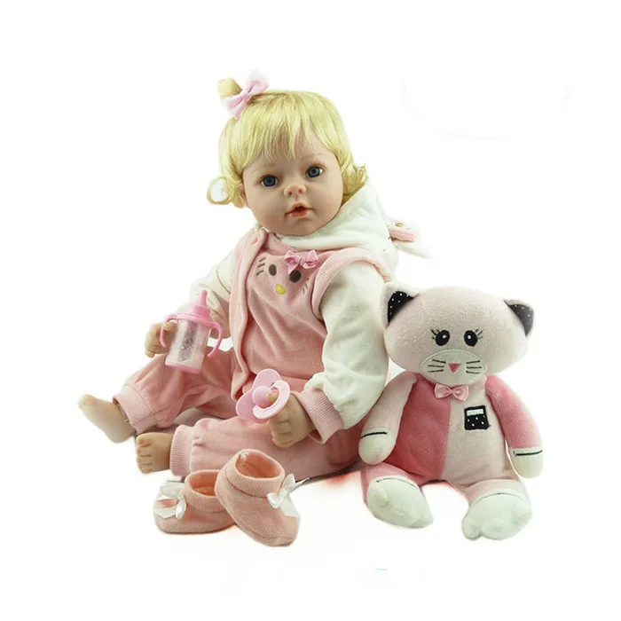 Кукла реборн силиконовая светлые волосы игрушка в виде кошки подарок для детей 20