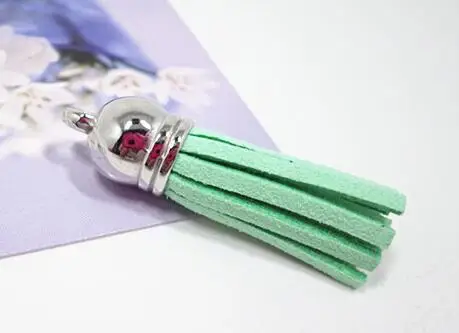 silver green 20 шт./партия, 4 см, замша, кисточки, очаровательные, разноцветные, искусственная замша, кожа, кисточка с золотым колпачком CCB для изготовления ювелирных изделий DIY - Цвет: silver green