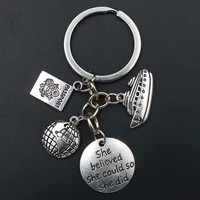 1pc silver plated she believe he could so he did charm cruise ship passport map keychain diy metal couple key