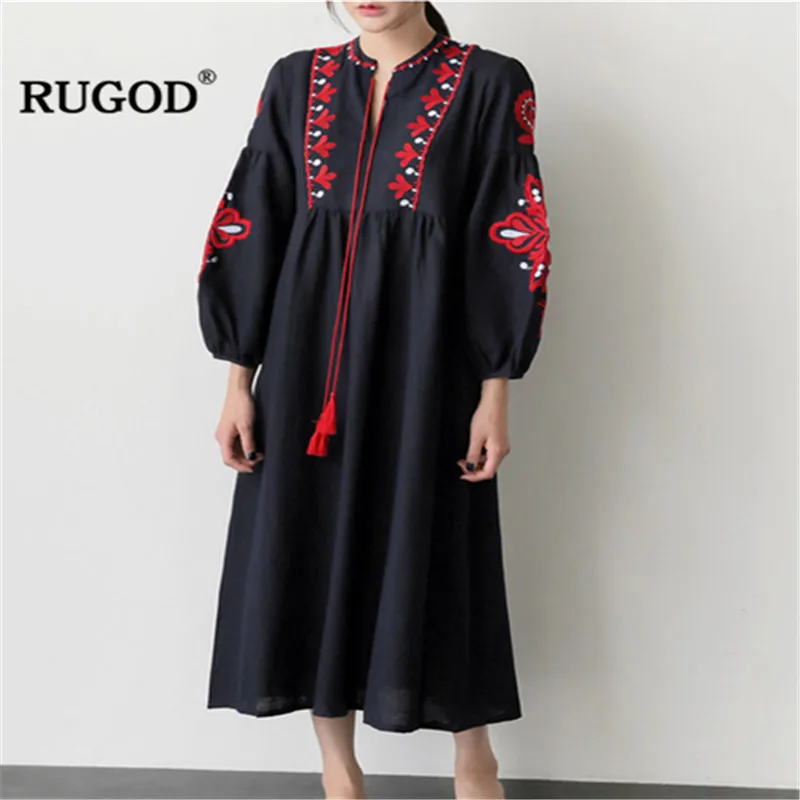 Платье RUGOD женское винтажное с длинным рукавом и О образным вырезом|Женские