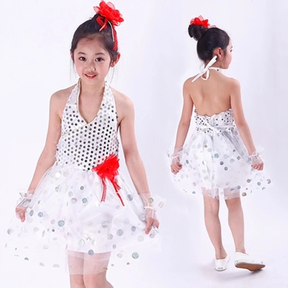 Cheap-beautiful-clothing Halter Sequin Dot Children Dress for Prom Beautiful Yellow Pink Blue White Kids Party Frocks Girls | Детская