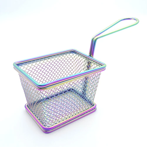 rainbow Корзина для картофеля фри из нержавеющей стали держатель для закусок жареное блюдо для курицы тарелка корзина для фритюрницы сетчатая корзина кухонный инструмент 1 шт - Цвет: rainbow