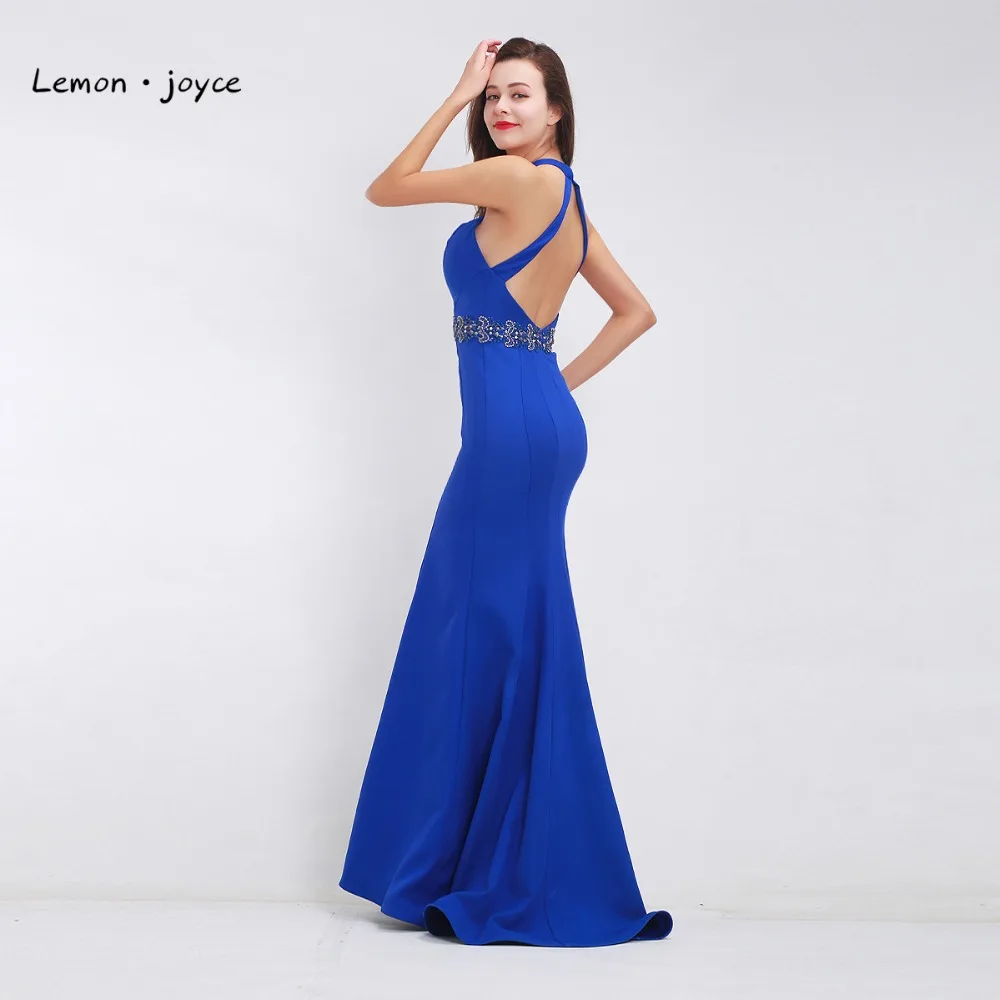 Королевский Синий Выпускные платья 2020 без рукавов Бисероплетение Сексуальная