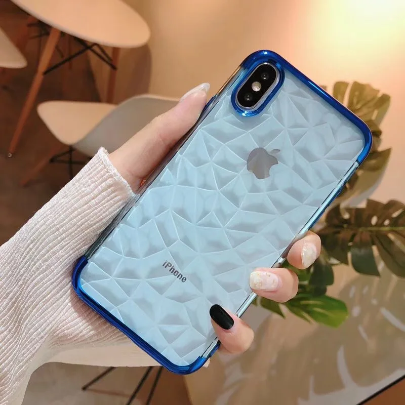 Прозрачный Силиконовый ТПУ мягкий 3D чехол кубик с бриллиантами для iPhone XS MAX 6 5