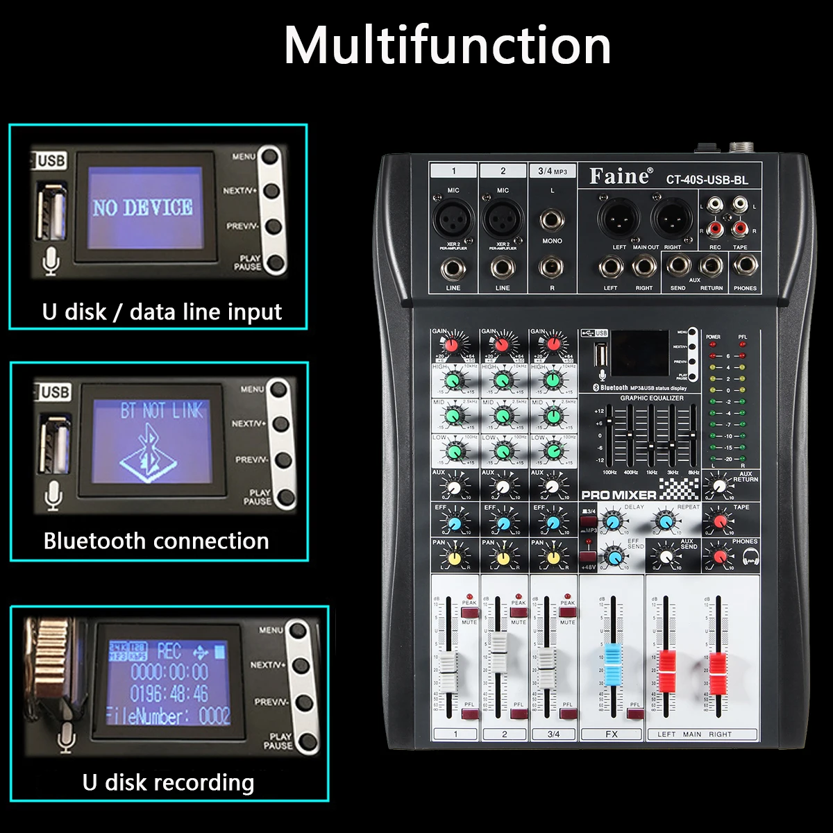 Лесли Profissional bluetooth 4 канала смесителя DJ контроллер с USB светодиодный Экран металлический DJ микшерный пульт Беспроводной для аудио-музыки