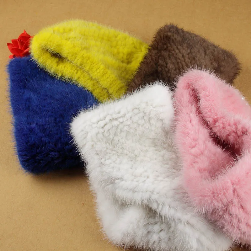 MPPM Вязание норки двойного назначения шапка шарф шарфы натуральный мех женские