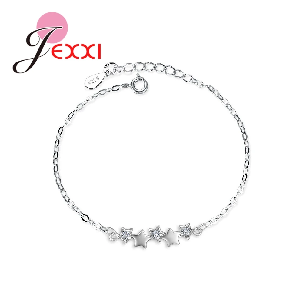 

Simple Elegance Stars Design Paved Rhinestones 925 Sterling Silver Bracelets For Women Femme Engagement Party Jewelry