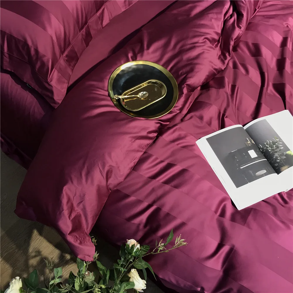 Luxury 10cm satin stripe duvet cover set for home textiles 4pcs 100% Cotton Sateen bedding sets tribute silk quilt covers sheets | Дом и сад