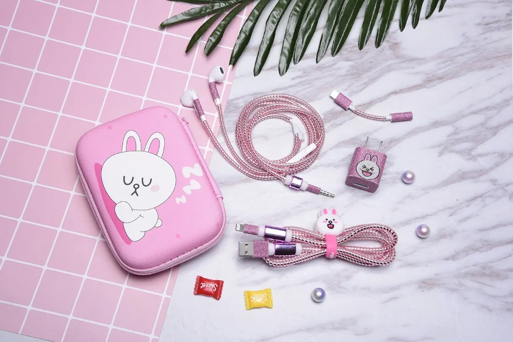 1,5 м милый мультфильм USB кабель наушники протектор набор с кабелем Стикеры для намотки Спиральный шнур протектор для iphone 5 6 6s 7 8plus