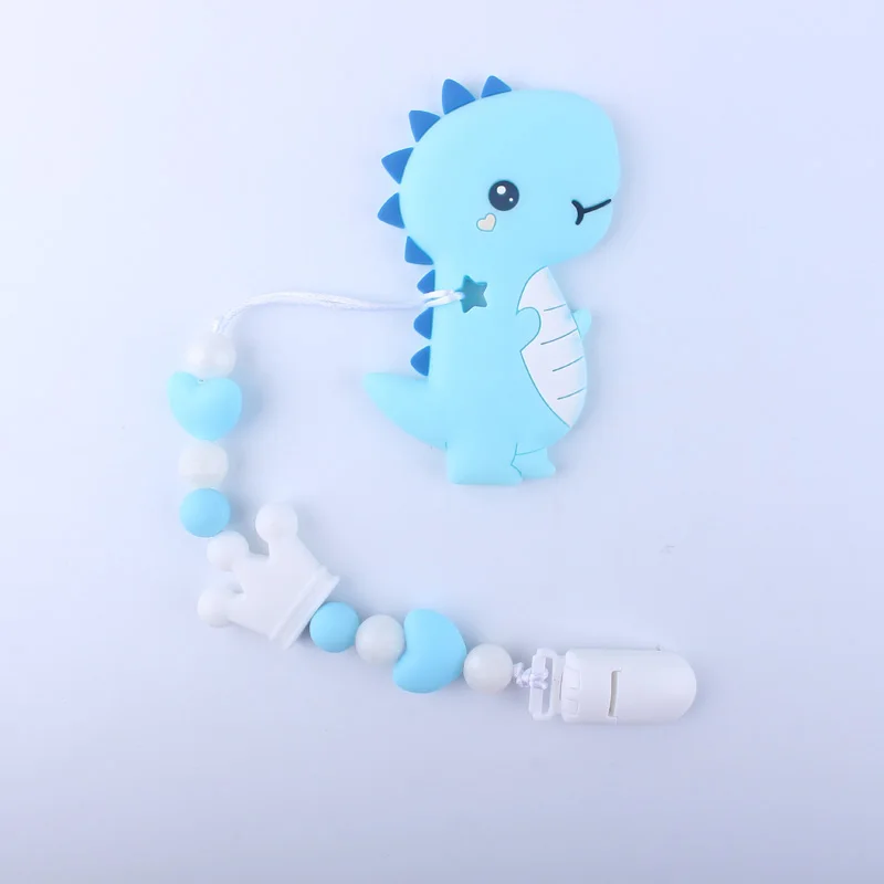 Blue Teether chain XCQGH Силиконовые Круглые бусины-короны Стегозавр Прорезыватель Сделай Сам ручной работы Силиконовая пустышка цепочка детский Прорезыватель - Цвет: Blue Teether chain
