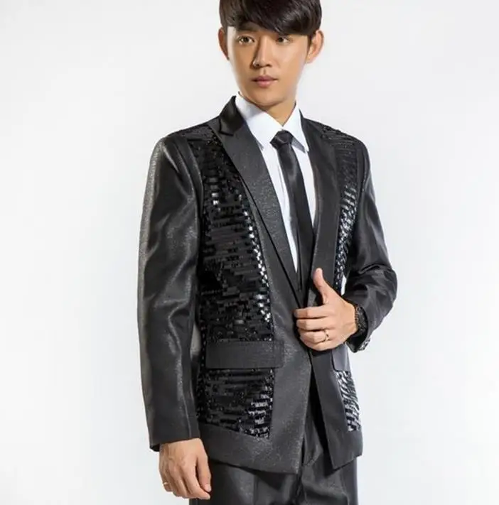 Черный Новое поступление костюм расшитый пайетками пиджак приталенный мужской с