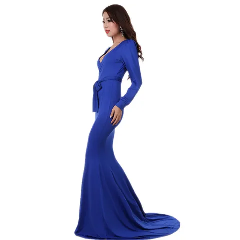 Женское элегантное платье-футляр до пола FEIBUSHI, однотонное темно-синее Повседневное платье-Русалка с длинным рукавом для свадьбы Вечерние на осень