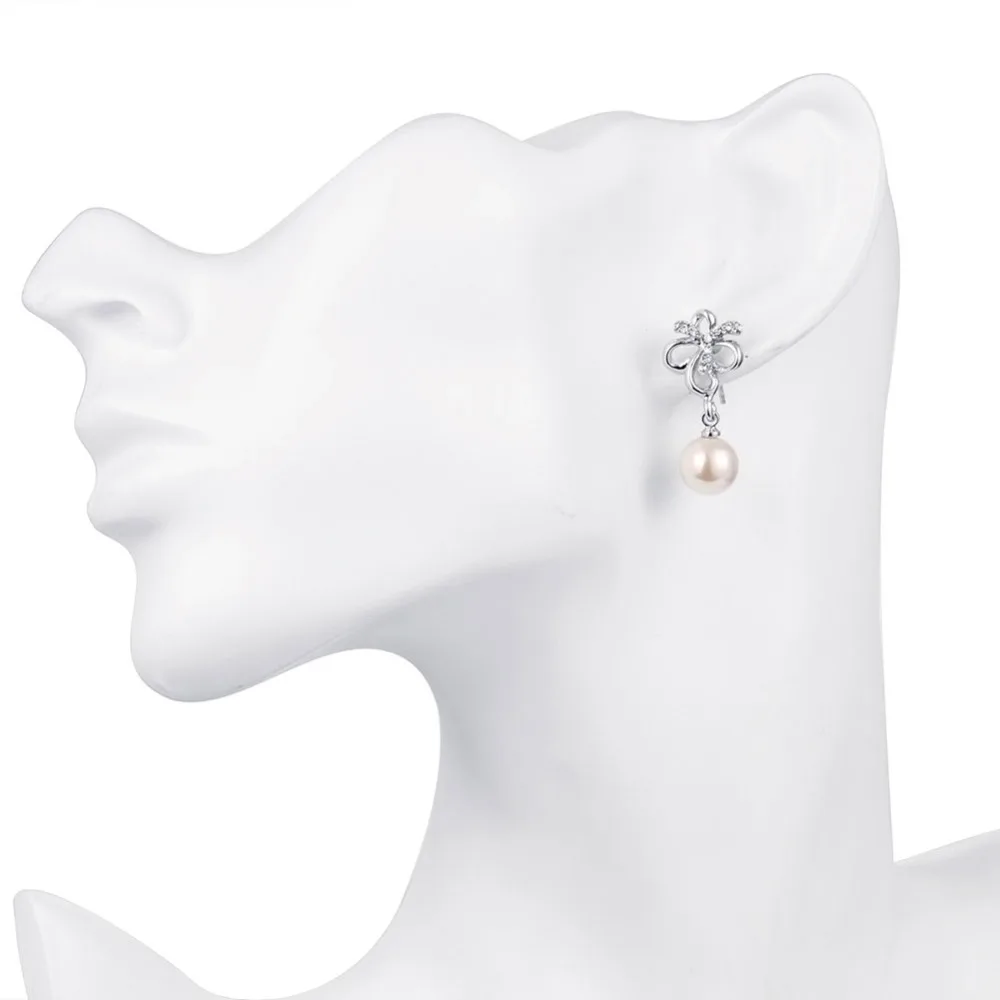 Female Fashion Jewelry Sets Pearl AAA Cubic Zircon Statement Necklace &amp Earrings Silver Color Wedding for Women Gift | Украшения и