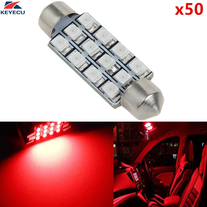 KEYECU 50 шт. 12 в 41 мм Festoon 1210 3528 SMD светодиодный светильник с куполом для внутренней
