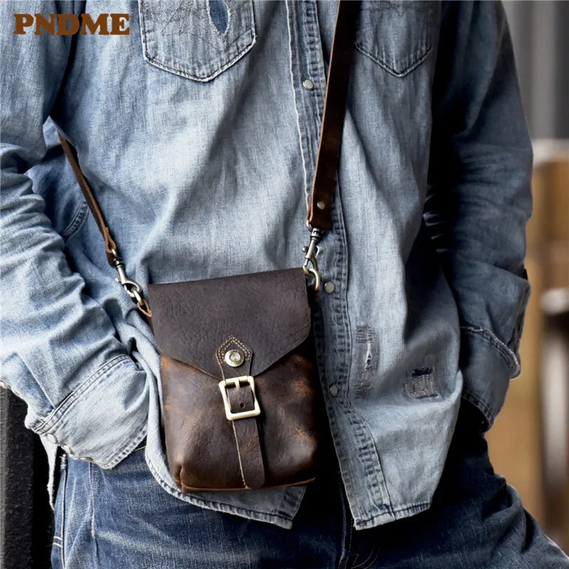 

Мужская винтажная Сумка-Кроссбоди PNDME, маленькая сумка через плечо из натуральной воловьей кожи, 2019