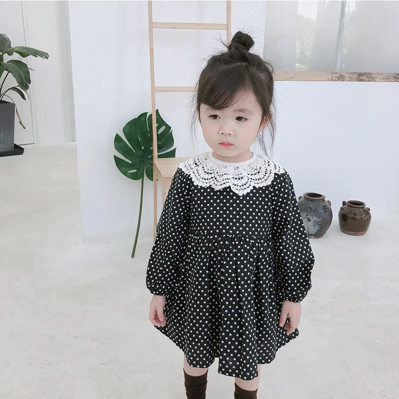 Toddler Baby Girls Princess Dress 0-4Yrs Kids Flower Lace Doll Collar Cute Vestido Infant Black Dot Ball Gown For Party Birthday | Детская