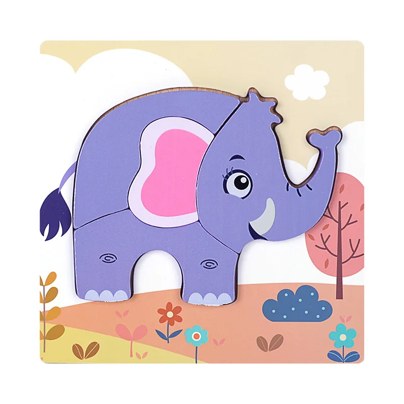 Elephant 12 видов стилей детские игрушки Монтессори Деревянные головоломки ручной захват доска Tangram головоломки обучающая игрушка мультфильм автомобиль поезд детский подарок - Цвет: Elephant