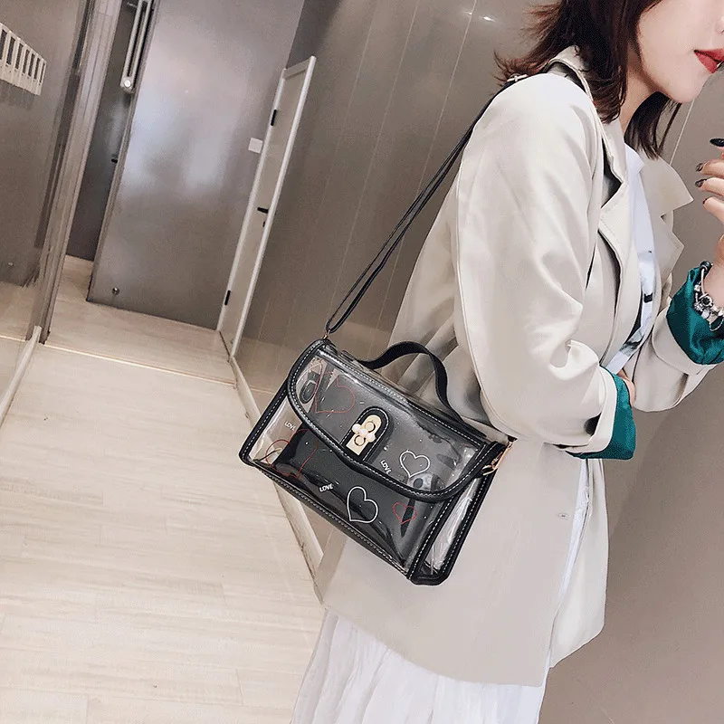Women Fashion Transparent Handbag Shoulder Composite Bag Lady Clear Jelly Lock Cross-body Tote New Style 2019 | Багаж и сумки