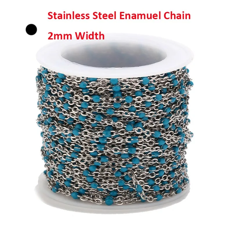 Enamel Blue onSteel Эмалированная нержавеющая сталь Креста цепи 2 мм черный/белый/красный/розовый Молитвенные Четки цепи для Цепочки и ожерелья DIY Модные украшения Аксессуары - Цвет: Enamel Blue onSteel