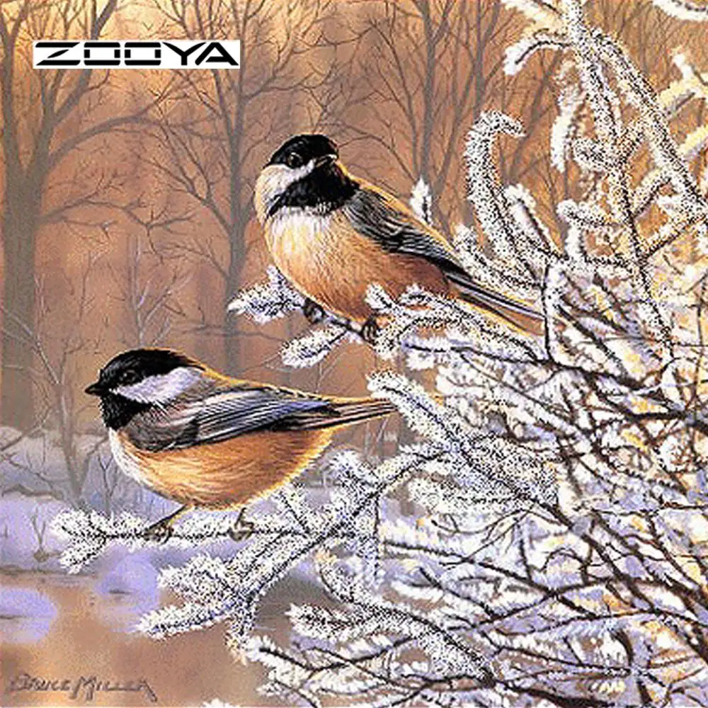 

ZOOYA NEW Animal Birds Diy Diamond Painting Kits Snow Winter Square Drill Diamond Rhinestone Pasted Painting Handcrafts F158