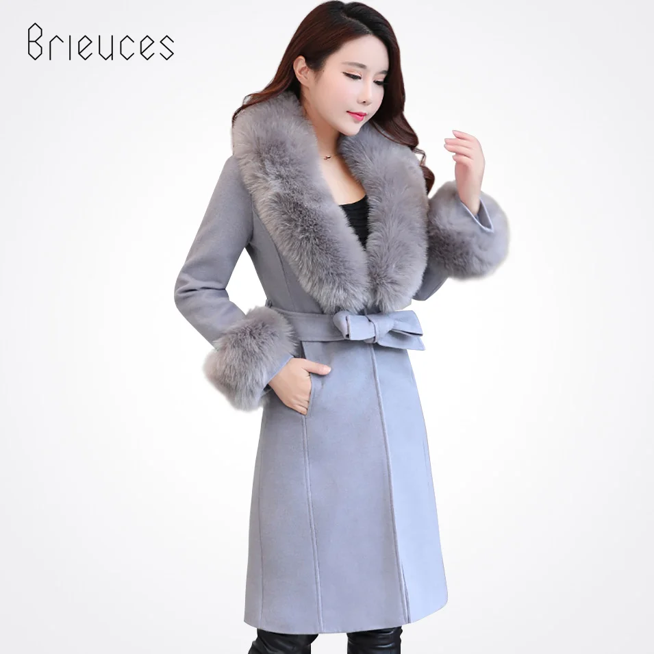 Фото Brieuces 2017 winter coat women new medium-long female overcoat sashes fur collar hooded women's wool warm lovely outerwear Женская Brieuces 2017 winter coat women new medium-long female overcoat sashes fur collar hooded women's wool warm lovely outerwear Женская