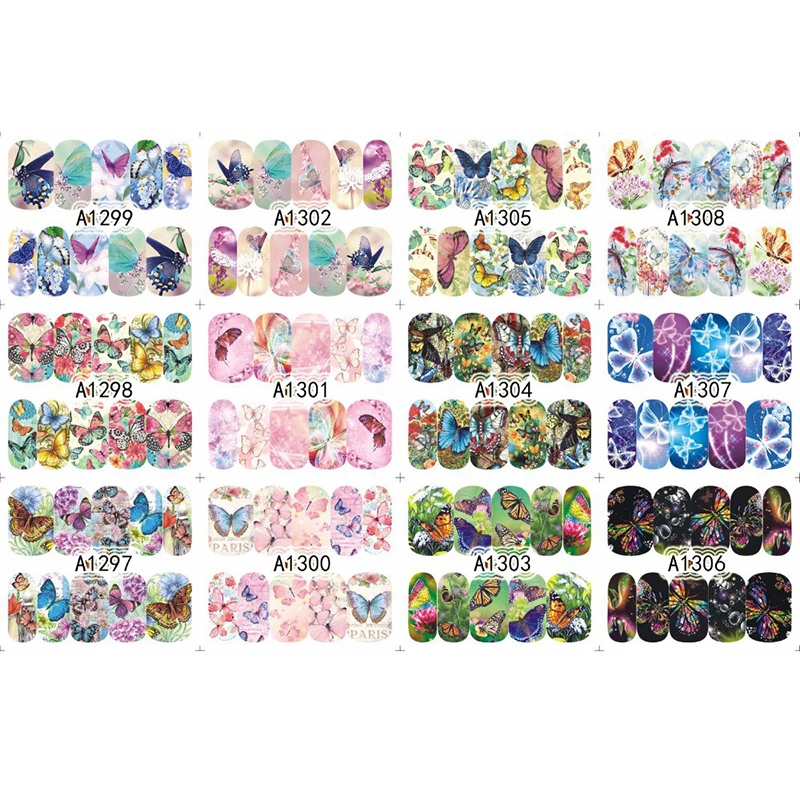 Наклейка для ногтей с цветными бабочками на весь корпус|stickers fingernail|water transfer decalsnail
