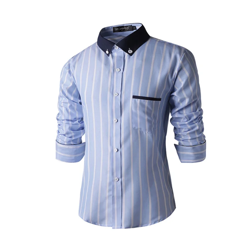 2018 Men's brand business Slim long-sleeved shirt men's dress new listing fashion stripes trend casual M-XXL GKJ |