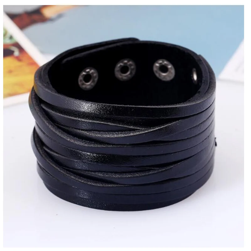 Hollow Double Wide Leather Bracelets For Women Men Female Braid Rope Adjustable Bracelet PUNK Pulseira Jewelry Party Gift | Украшения и