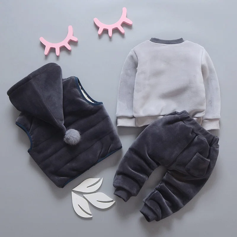 NEW Baby Flannel Set Winter Girl Cartoon Animal Suit Super Thick Warm Vest+Pants+Clothing (Three Piece Sets)Velvet Clothes | Детская