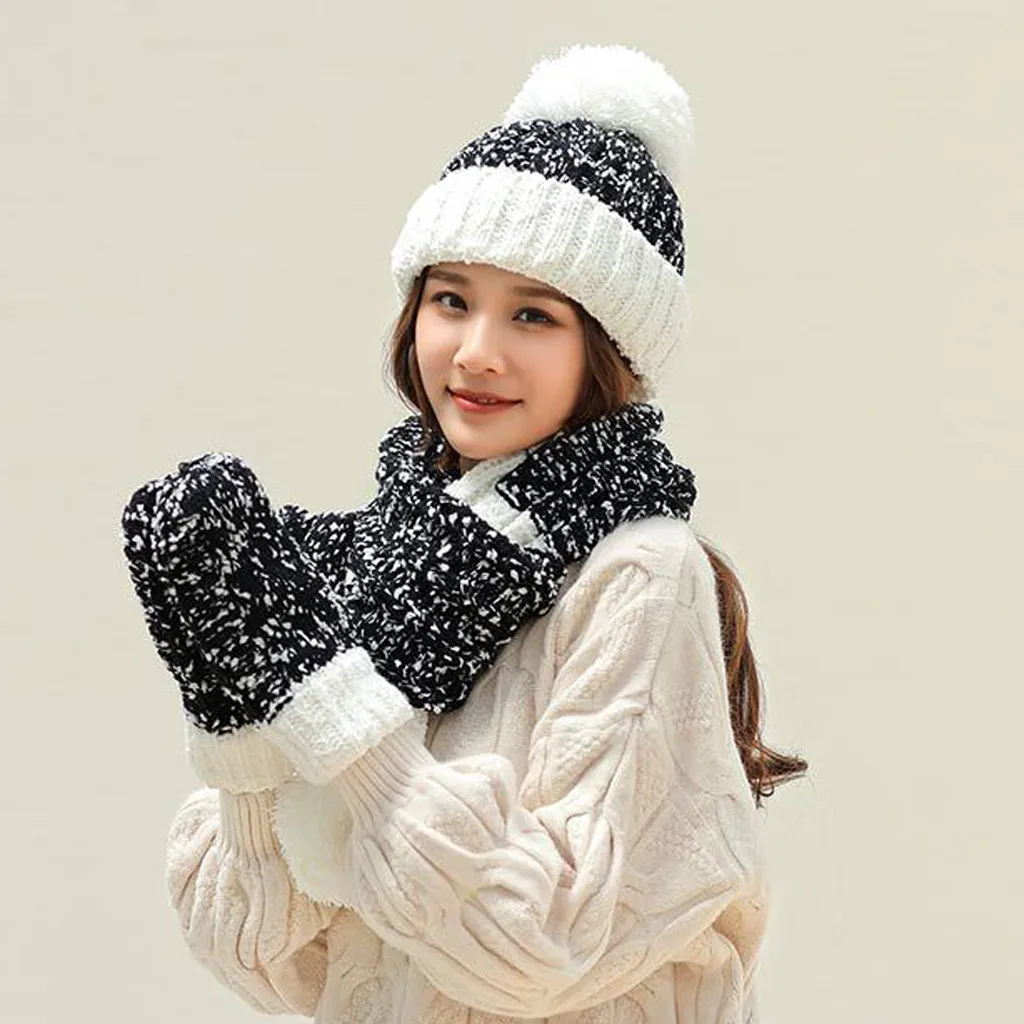 3 шт. Женская Вязаная Шапка бини шарф и перчатки|Женские шарфы| |