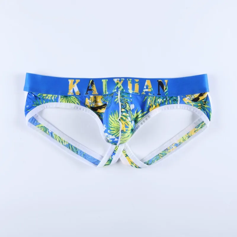 Мужские трусы джоки с заниженной талией желтые шелковые карманом для пениса и