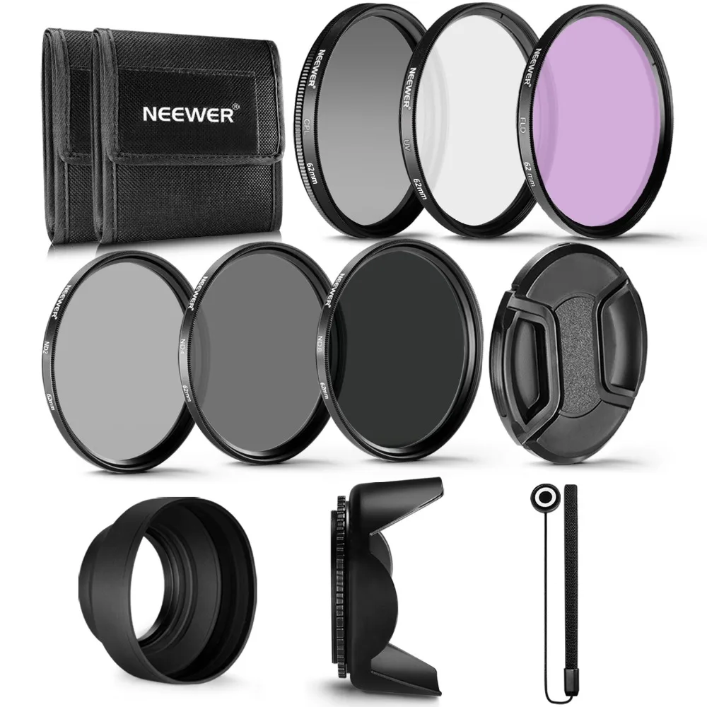 

Neewer 62MM Professional UV CPL FLD Lens Filter+ND Filter(ND2/ND4/ND8)Kit for Pentax (K-30 K-50 K-5)/Sony Alpha A99 A77 A65